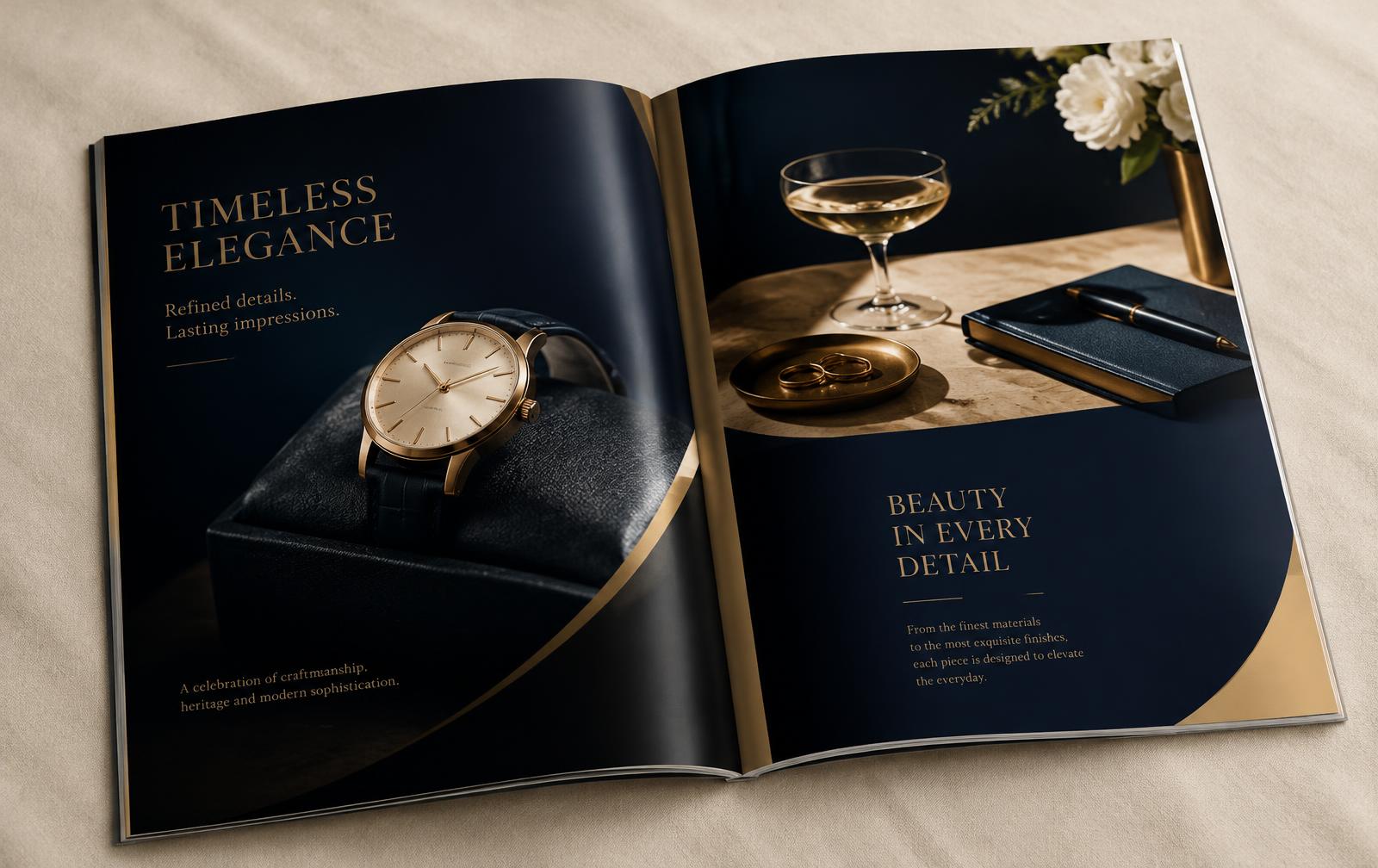 Concept mockup of a two-page magazine advertising spread